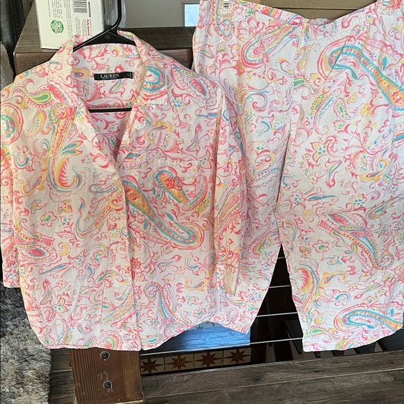 Polo by Ralph Lauren Pink and Yellow Paisley Pajama Set - Picture 1 of 3